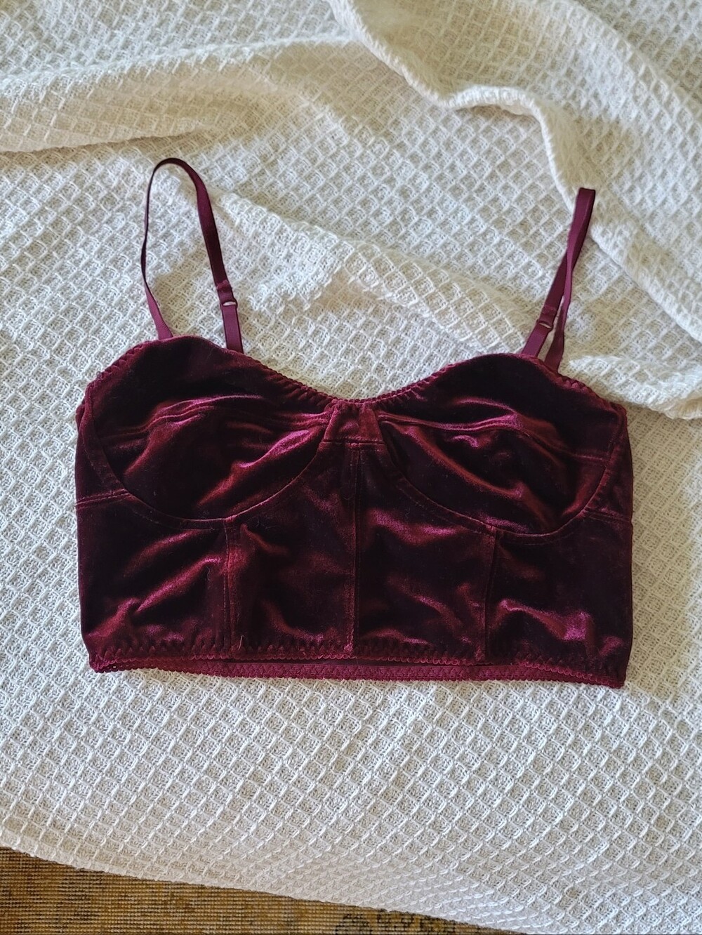 Garage Burgundy Velvet Bralette Crop Top